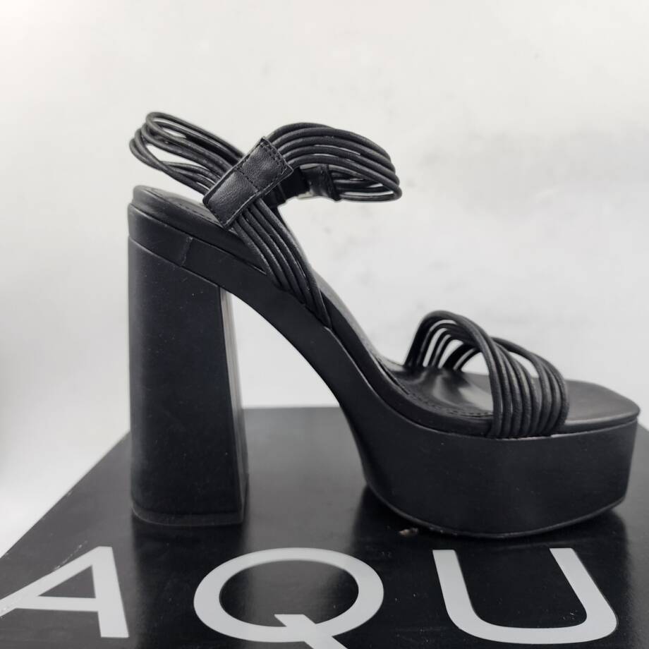 AQUA Sweet Block Heel Platform Sandals Women's 7M Black Solid Square Open Toe
