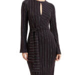 French Connection Paula Keyhole Midi Dress Women's L Black Multi Round Neckline