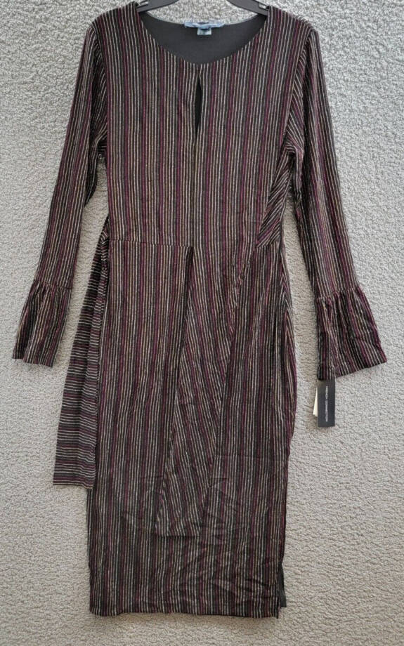 French Connection Paula Keyhole Midi Dress Women's L Black Multi Round Neckline