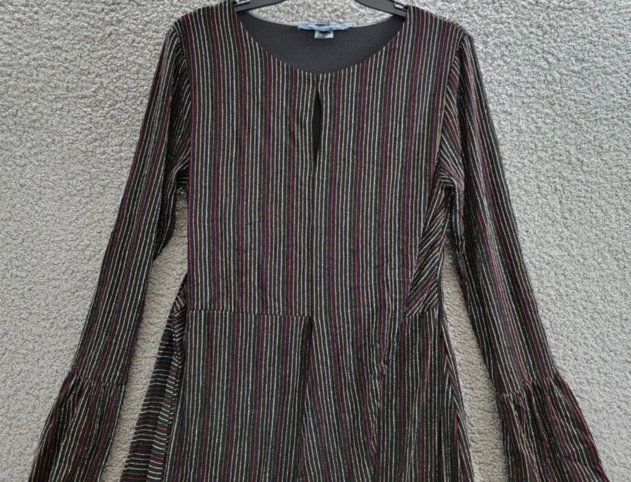 French Connection Paula Keyhole Midi Dress Women's L Black Multi Round Neckline