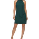 Vince Camuto Tie Neck A-Line Dress Women's 6 Hunter Back Zip Closure Sleeveless