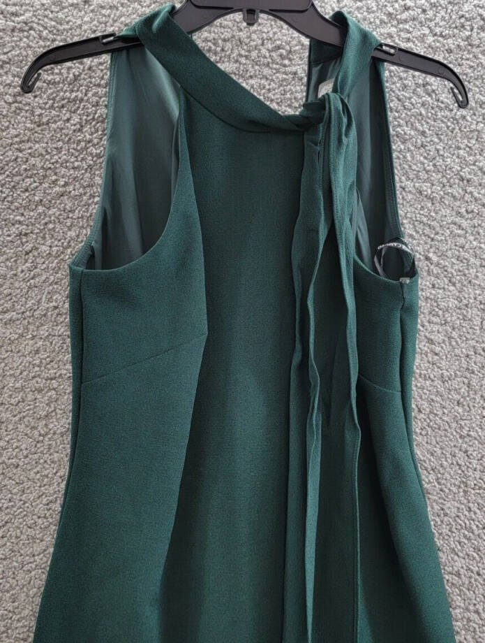 Vince Camuto Tie Neck A-Line Dress Women's 6 Hunter Back Zip Closure Sleeveless