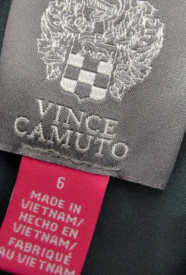 Vince Camuto Tie Neck A-Line Dress Women's 6 Hunter Back Zip Closure Sleeveless