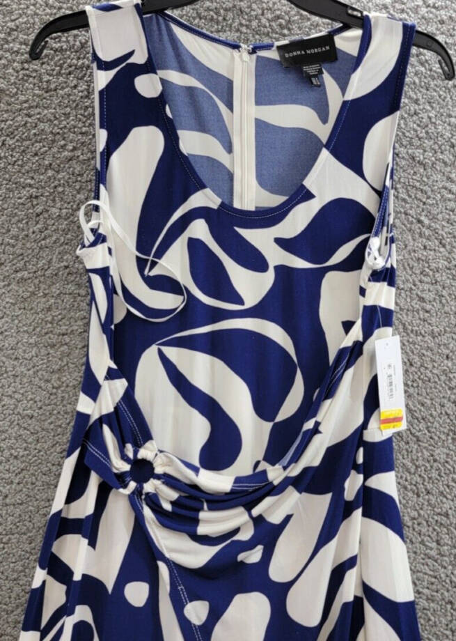 Donna Morgan Printed Wrap-Waist Asymmetric Dress Women's 8 Navy Back Zip Closure
