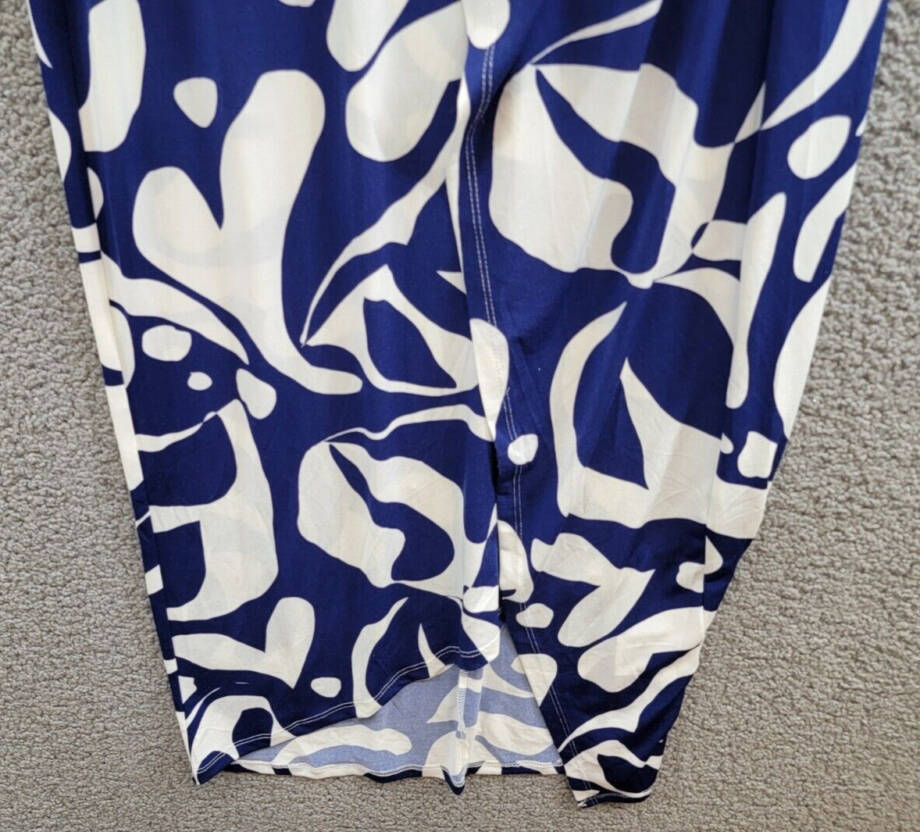 Donna Morgan Printed Wrap-Waist Asymmetric Dress Women's 8 Navy Back Zip Closure
