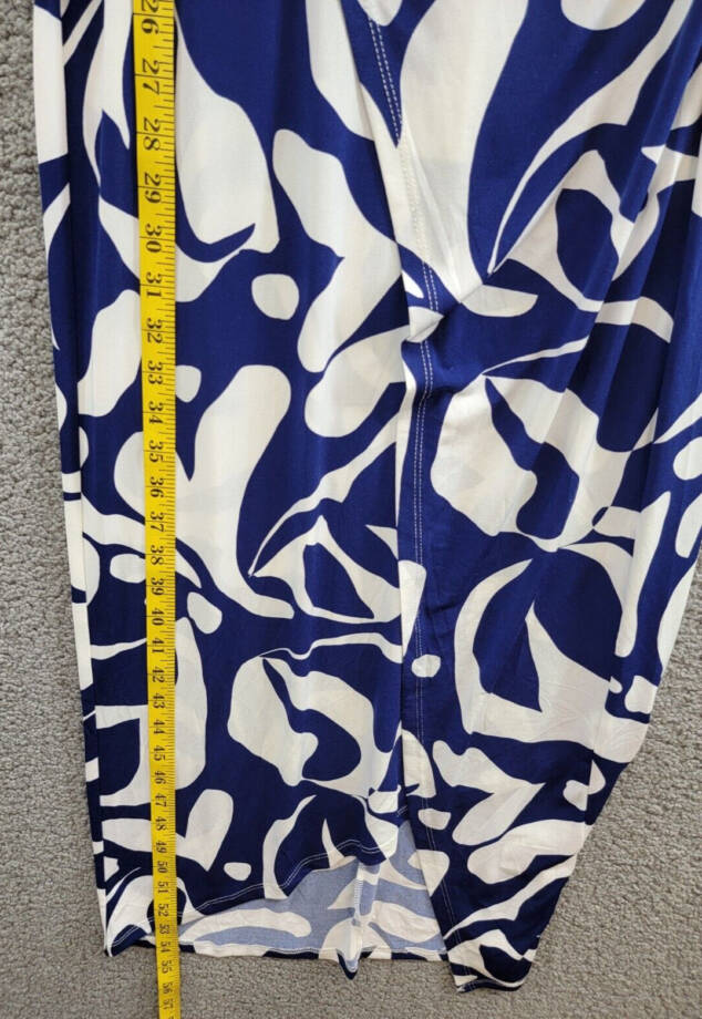 Donna Morgan Printed Wrap-Waist Asymmetric Dress Women's 8 Navy Back Zip Closure