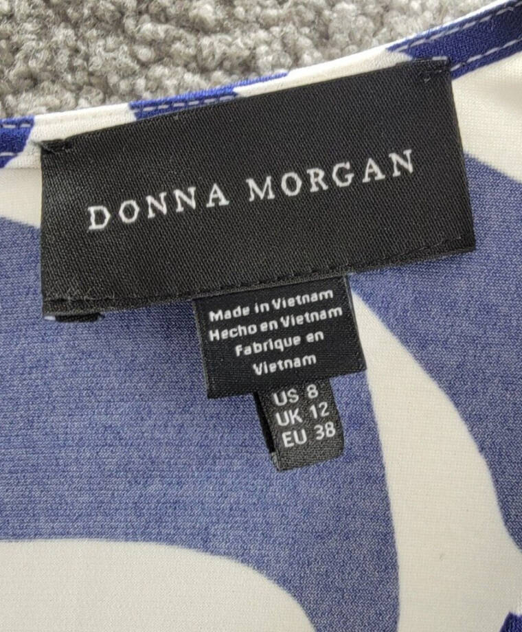 Donna Morgan Printed Wrap-Waist Asymmetric Dress Women's 8 Navy Back Zip Closure