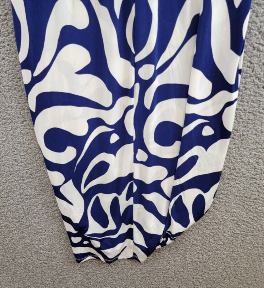 Donna Morgan Printed Wrap-Waist Asymmetric Dress Women's 8 Navy Back Zip Closure