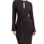 French Connection Paula Keyhole Midi Dress Women's XL Blackout Multi Round Neck