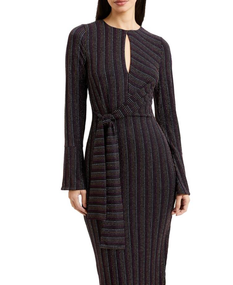 French Connection Paula Keyhole Midi Dress Women's XL Blackout Multi Round Neck