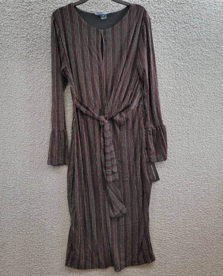 French Connection Paula Keyhole Midi Dress Women's XL Blackout Multi Round Neck