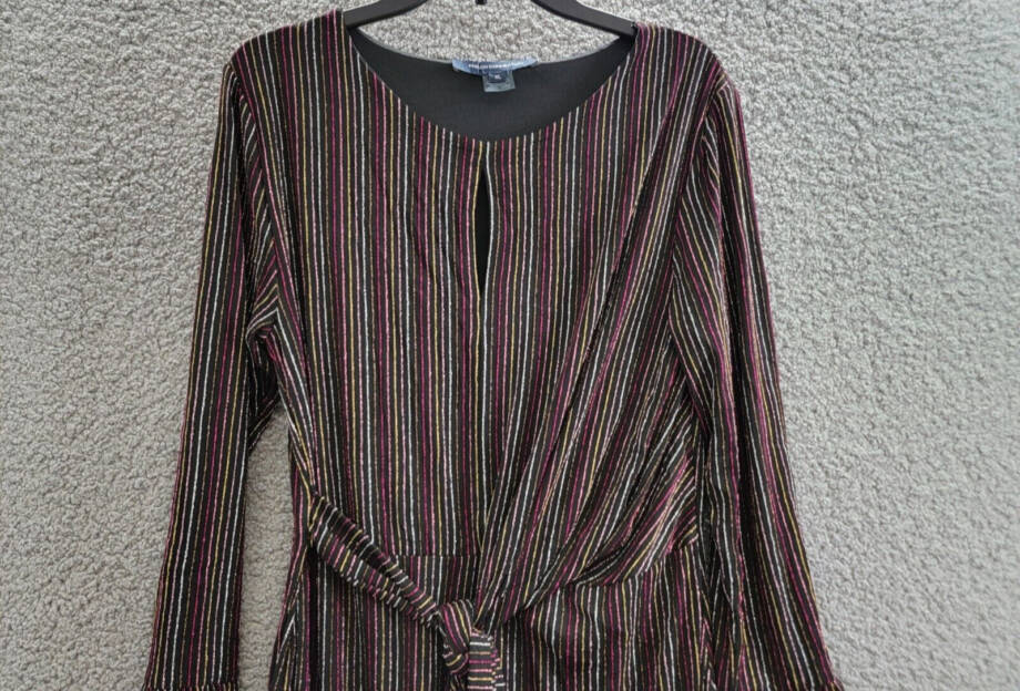 French Connection Paula Keyhole Midi Dress Women's XL Blackout Multi Round Neck