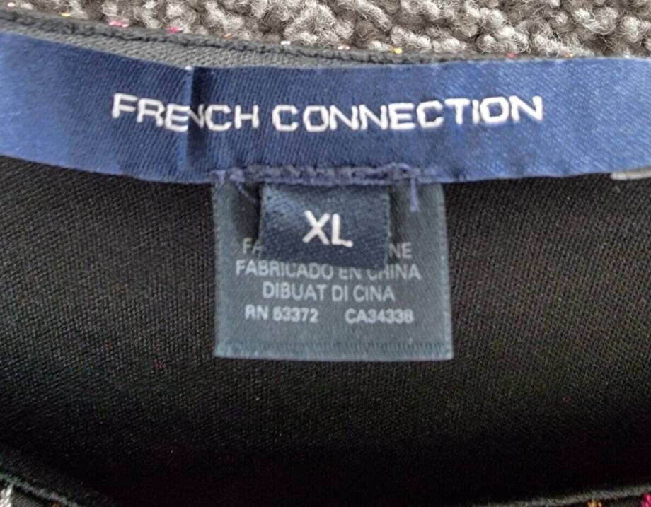 French Connection Paula Keyhole Midi Dress Women's XL Blackout Multi Round Neck