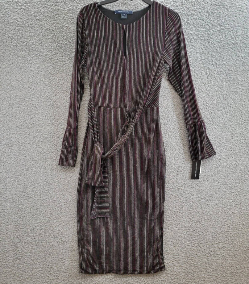 French Connection Paula Keyhole Midi Dress Women's XS Blackout Multi Round Neck