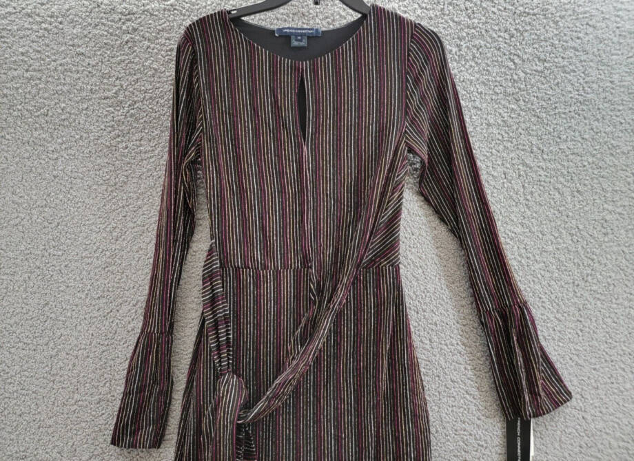 French Connection Paula Keyhole Midi Dress Women's XS Blackout Multi Round Neck