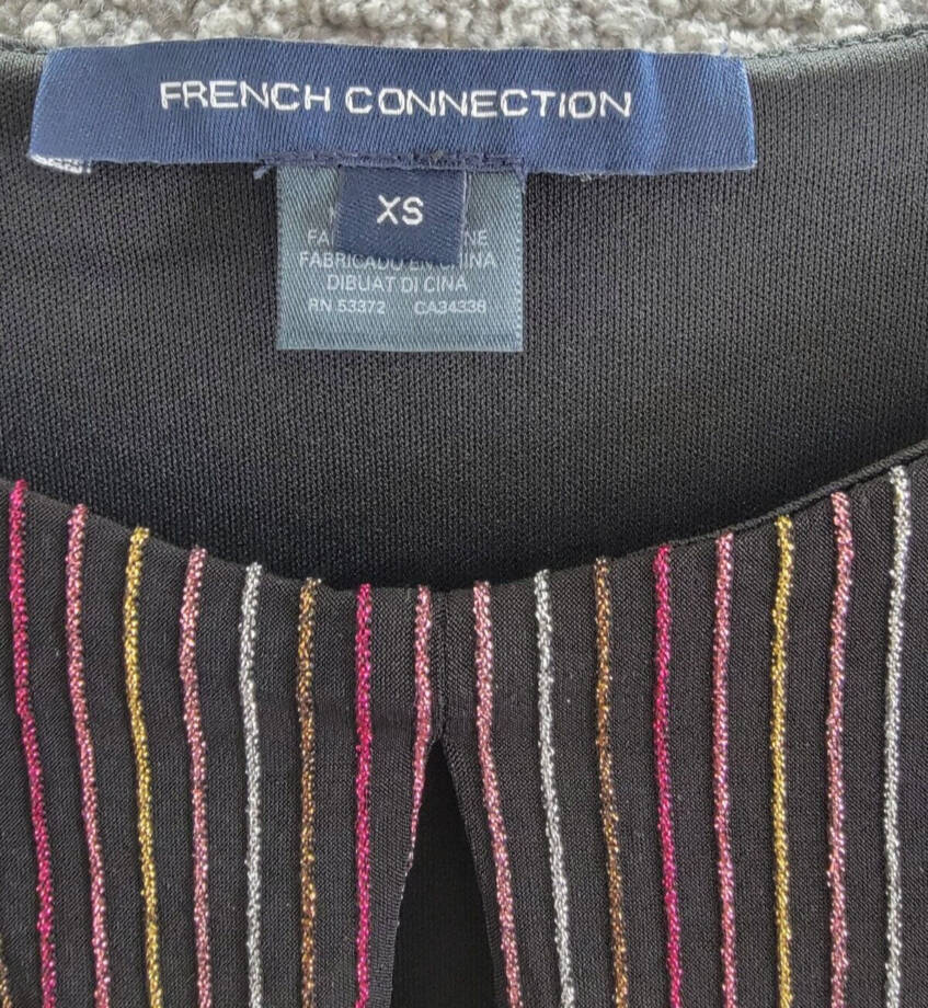 French Connection Paula Keyhole Midi Dress Women's XS Blackout Multi Round Neck