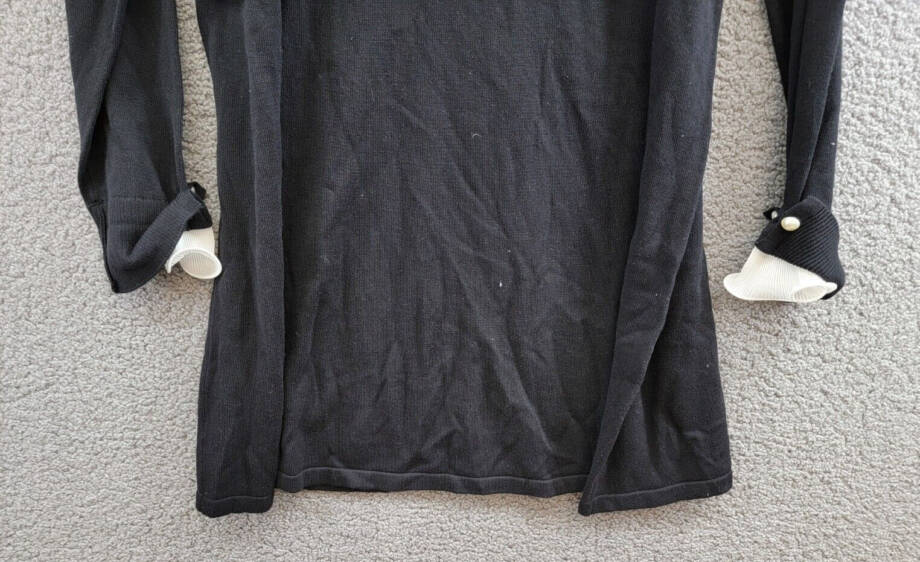 CeCe Ruffle Trim Sweater Dress Women's XL Black/White Crew Neck Pullover L/S