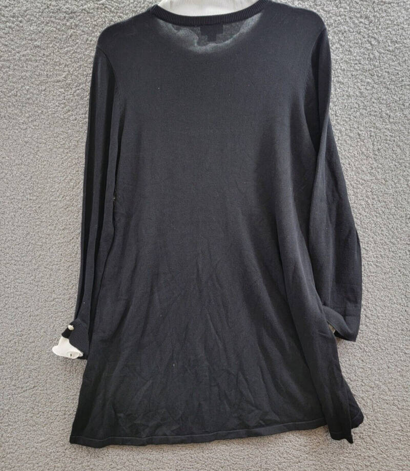 CeCe Ruffle Trim Sweater Dress Women's XL Black/White Crew Neck Pullover L/S