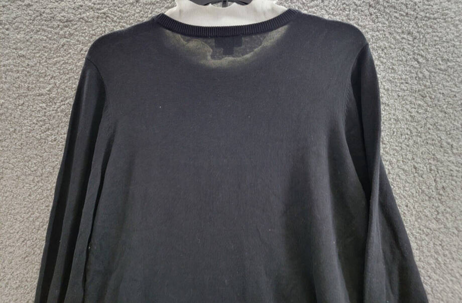 CeCe Ruffle Trim Sweater Dress Women's XL Black/White Crew Neck Pullover L/S