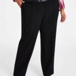 Calvin Klein Plus High-Rise Faux Leather-Waist Pants Women's 20W Black Solid