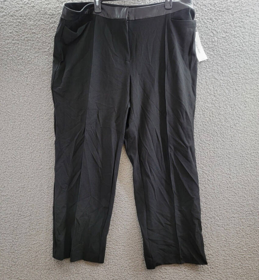Calvin Klein Plus High-Rise Faux Leather-Waist Pants Women's 20W Black Solid