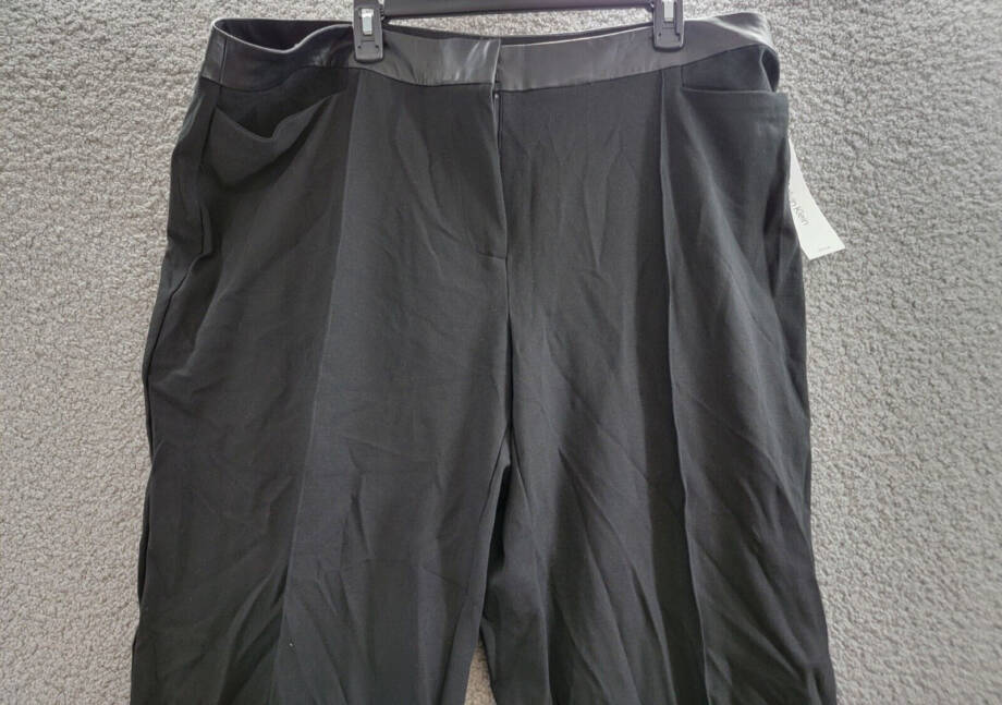 Calvin Klein Plus High-Rise Faux Leather-Waist Pants Women's 20W Black Solid
