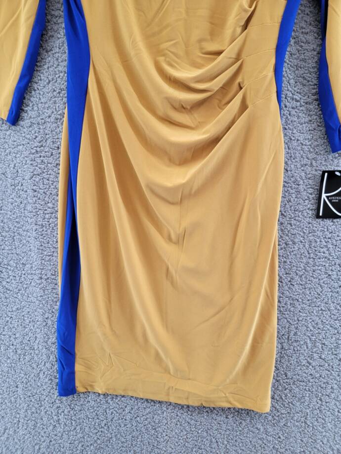 Kasper Side Stripe Dress Women's 6 Kasper Gold/Royal Blue 3/4 Sleeve Pullover