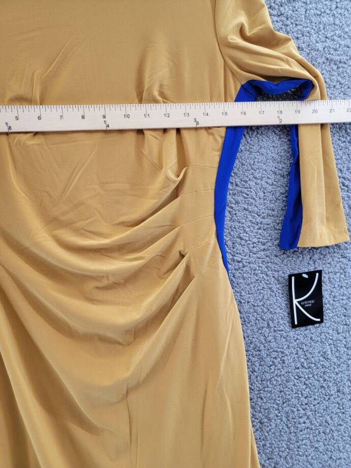 Kasper Side Stripe Dress Women's 6 Kasper Gold/Royal Blue 3/4 Sleeve Pullover