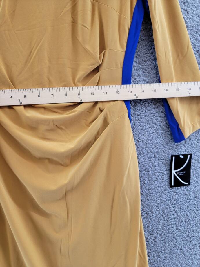 Kasper Side Stripe Dress Women's 6 Kasper Gold/Royal Blue 3/4 Sleeve Pullover