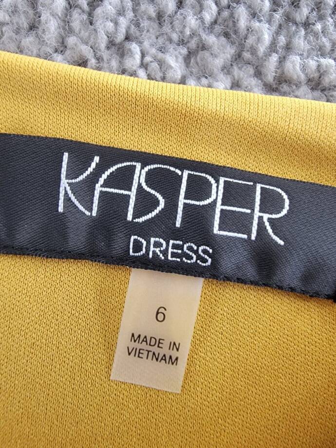 Kasper Side Stripe Dress Women's 6 Kasper Gold/Royal Blue 3/4 Sleeve Pullover