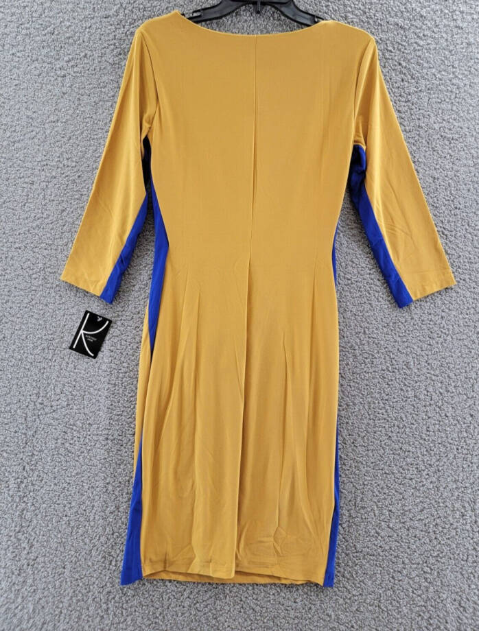 Kasper Side Stripe Dress Women's 6 Kasper Gold/Royal Blue 3/4 Sleeve Pullover