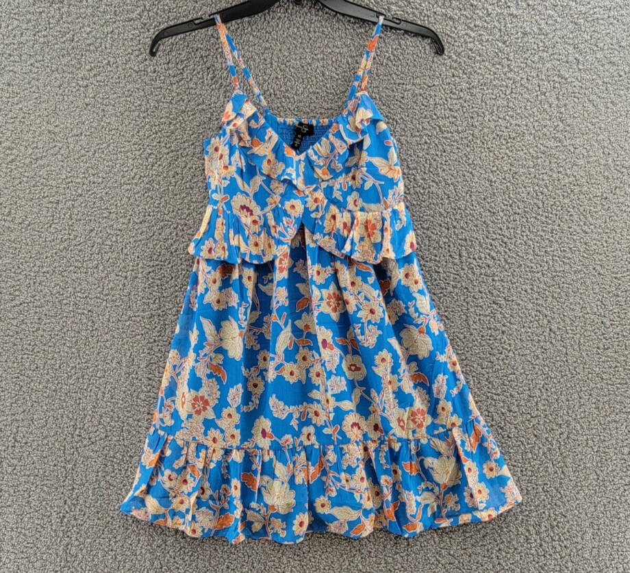 Jessica Simpson Iris Ruffled Empire-Waist Dress Women's XS Methyl Blue V-Neck