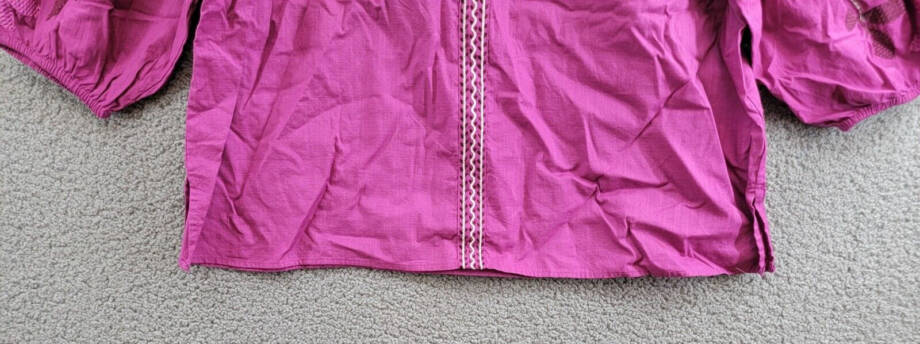 Charter Club Embroidered Bubble-Sleeve Top Women's XL Fuchsia V-Neck 3/4 Sleeve