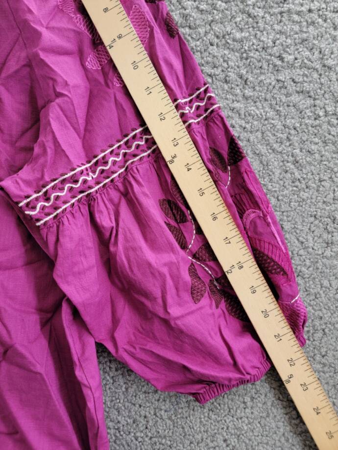 Charter Club Embroidered Bubble-Sleeve Top Women's XL Fuchsia V-Neck 3/4 Sleeve