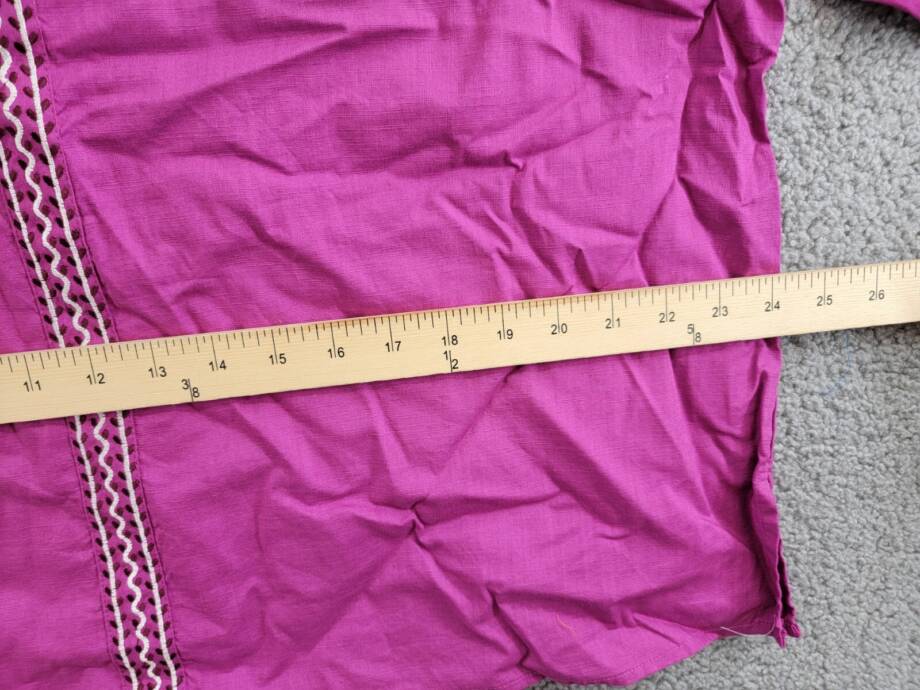 Charter Club Embroidered Bubble-Sleeve Top Women's XL Fuchsia V-Neck 3/4 Sleeve