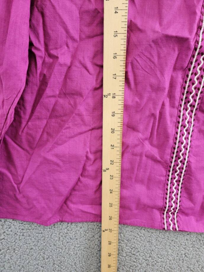Charter Club Embroidered Bubble-Sleeve Top Women's XL Fuchsia V-Neck 3/4 Sleeve