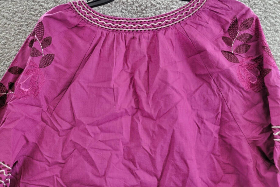 Charter Club Embroidered Bubble-Sleeve Top Women's XL Fuchsia V-Neck 3/4 Sleeve