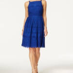 Charter Club Lace Dress Women's 4 Modern Blue Straight Neck Back Zip Closure