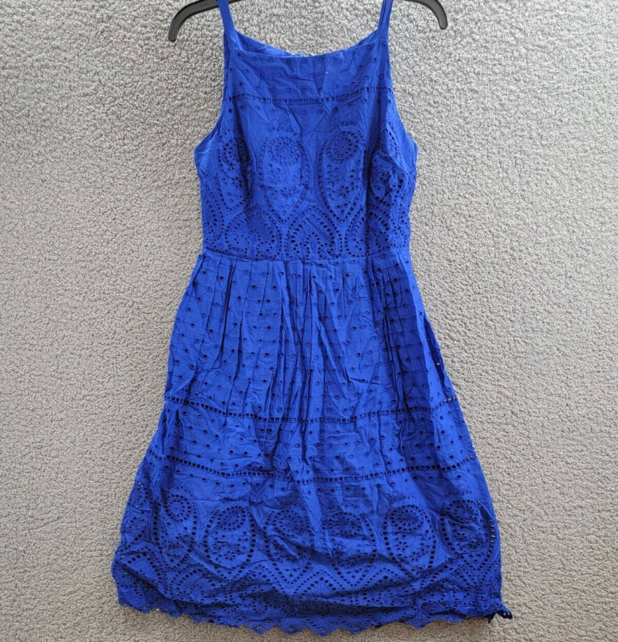 Charter Club Lace Dress Women's 4 Modern Blue Straight Neck Back Zip Closure