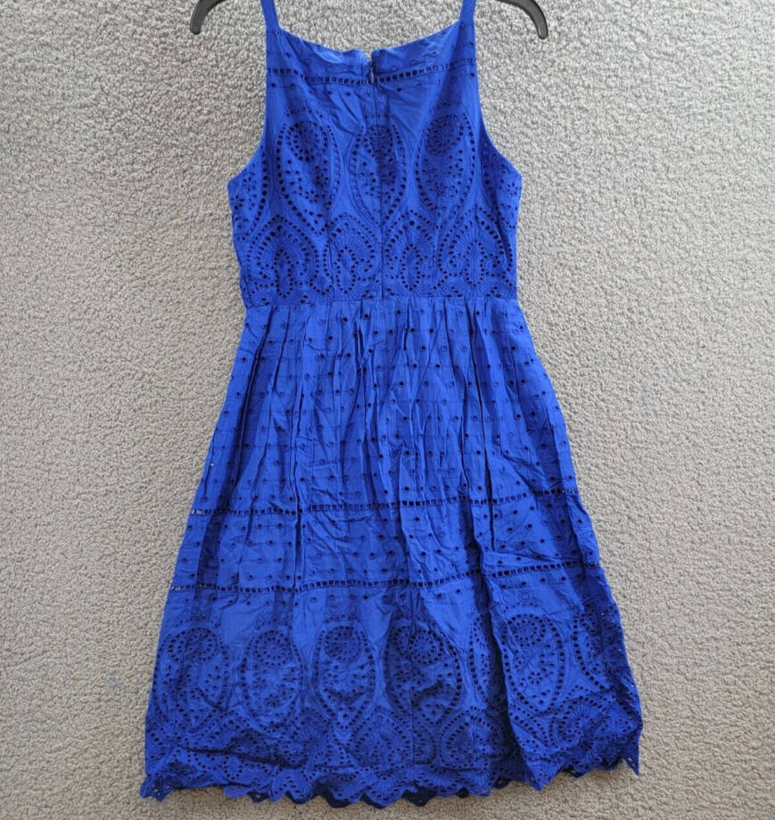 Charter Club Lace Dress Women's 4 Modern Blue Straight Neck Back Zip Closure