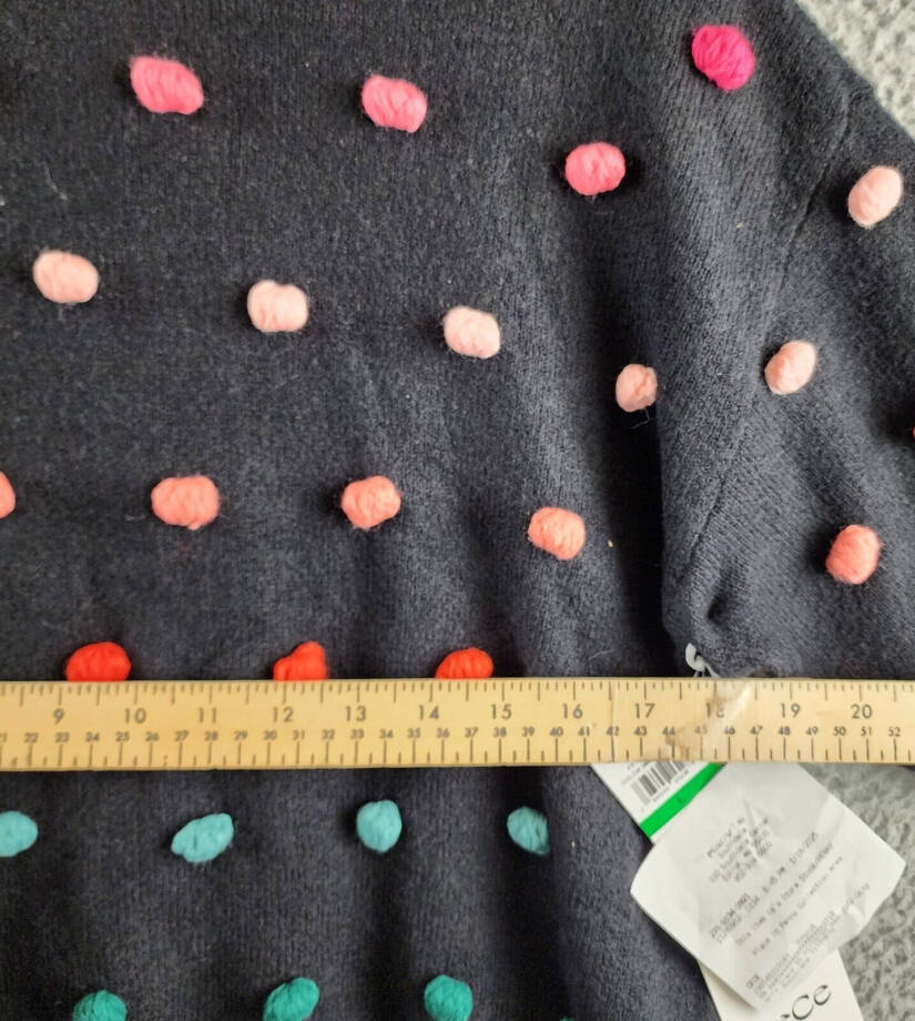 CeCe Mock Neck Rainbow Pom Pom Sweater Women's L Rich Black Long Sleeve Pullover