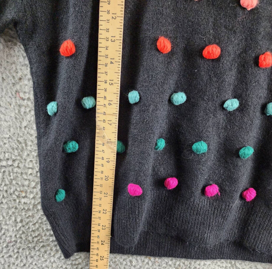 CeCe Mock Neck Rainbow Pom Pom Sweater Women's L Rich Black Long Sleeve Pullover