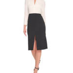 Tommy Hilfiger Keyhole-Neck Sheath Dress Women's 8 Cream/Black Zip Closure L/S