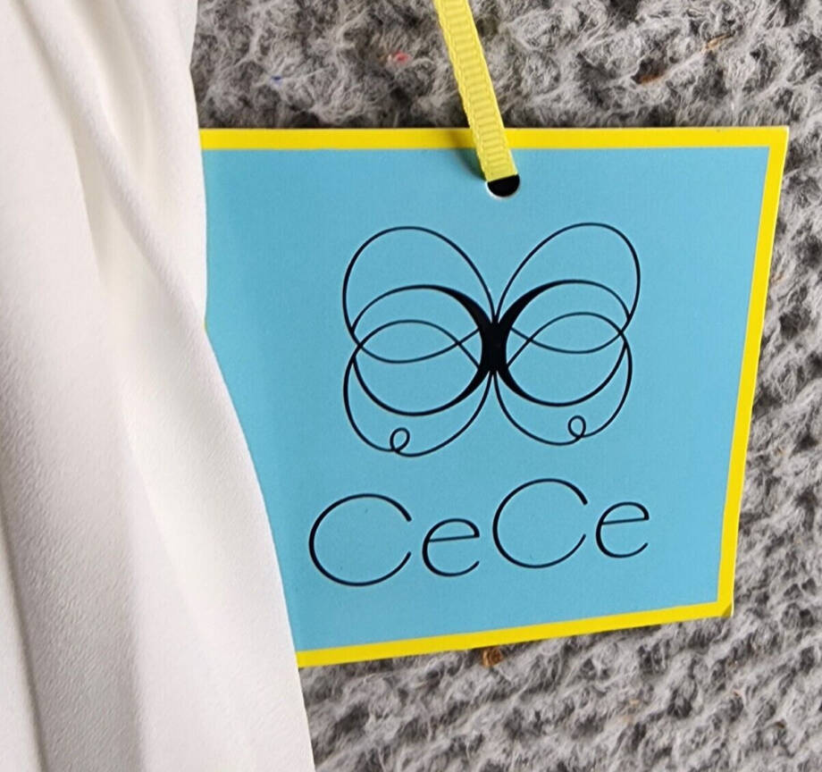 CeCe Pleated Scallop-Trim Button-Up Dress Women's S New Ivory Button Closure~