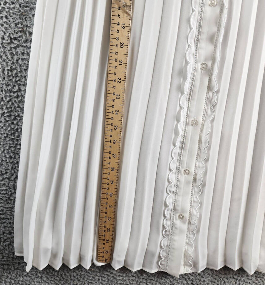 CeCe Pleated Scallop-Trim Button-Up Dress Women's S New Ivory Button Closure~