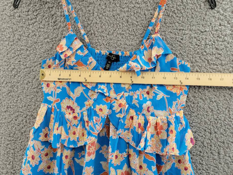 Jessica Simpson Iris Ruffled Empire-Waist Dress Women's XS Methyl Blue V-Neck