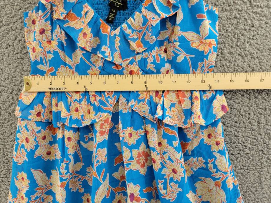 Jessica Simpson Iris Ruffled Empire-Waist Dress Women's XS Methyl Blue V-Neck