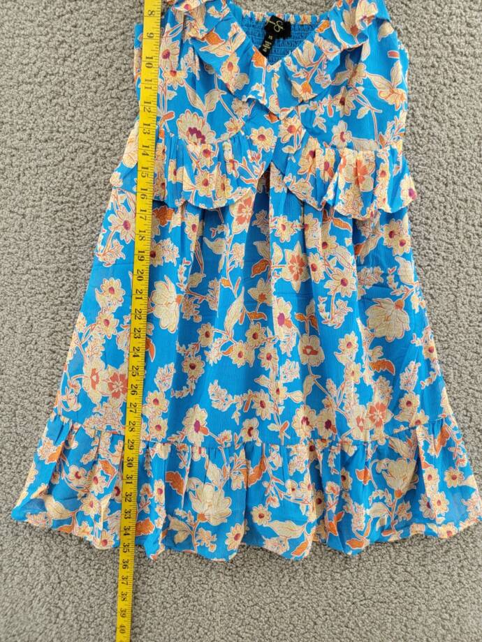 Jessica Simpson Iris Ruffled Empire-Waist Dress Women's XS Methyl Blue V-Neck
