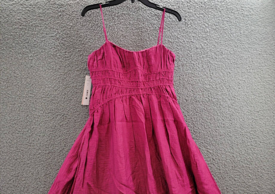 AQUA Crinkle Smocked Maxi Dress Women's S Berry Square Neck Adjustable Strap