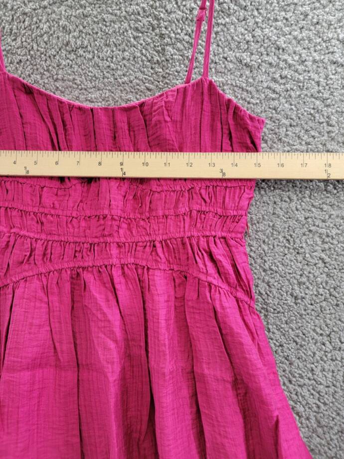 AQUA Crinkle Smocked Maxi Dress Women's S Berry Square Neck Adjustable Strap
